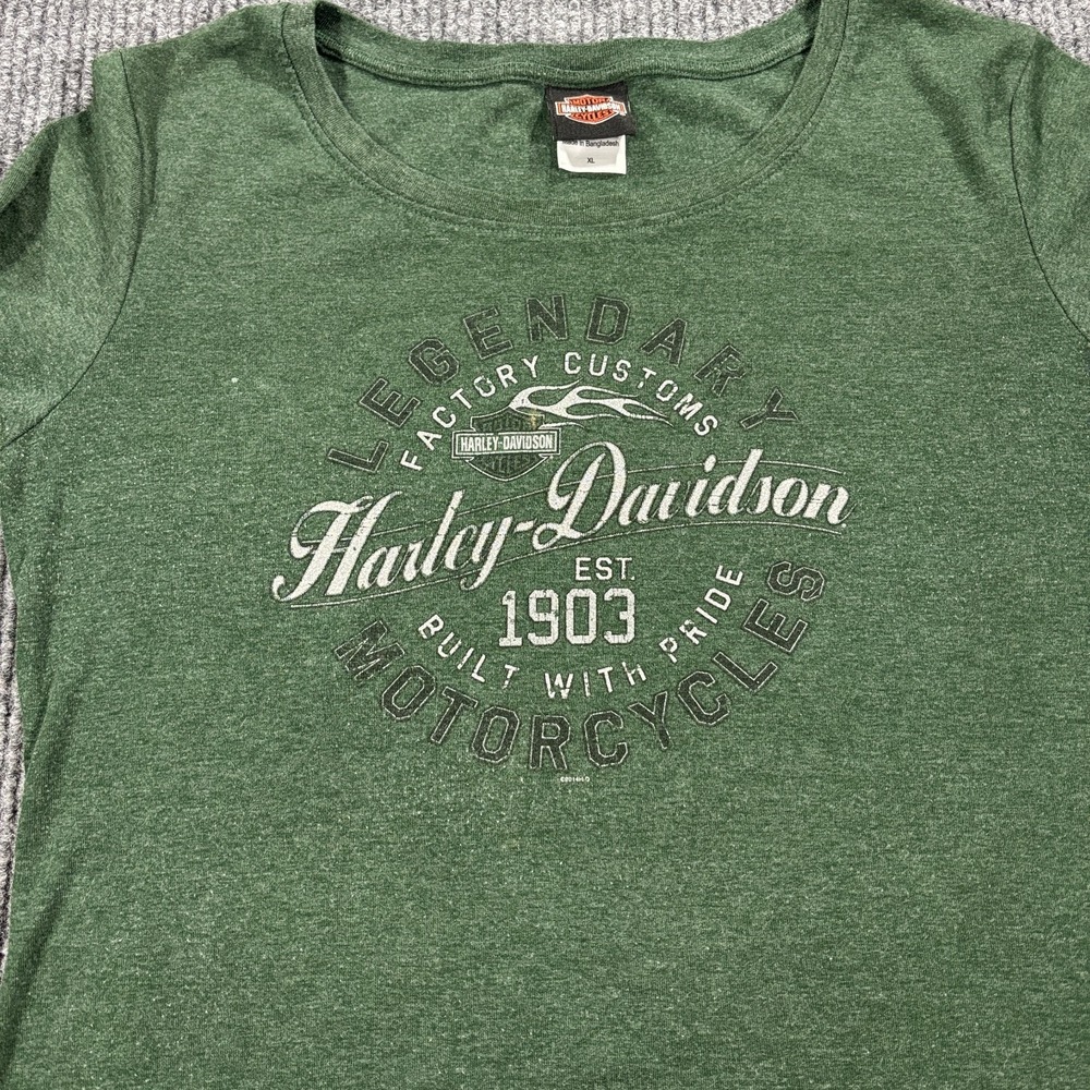 Harley Davidson Long Sleeve Graphic Tee Women XL Green Jamaica Legendary Customs